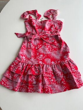 Likely mini Charlotte Dress in size 2. Red & pale lavendar Tropical Print NWT